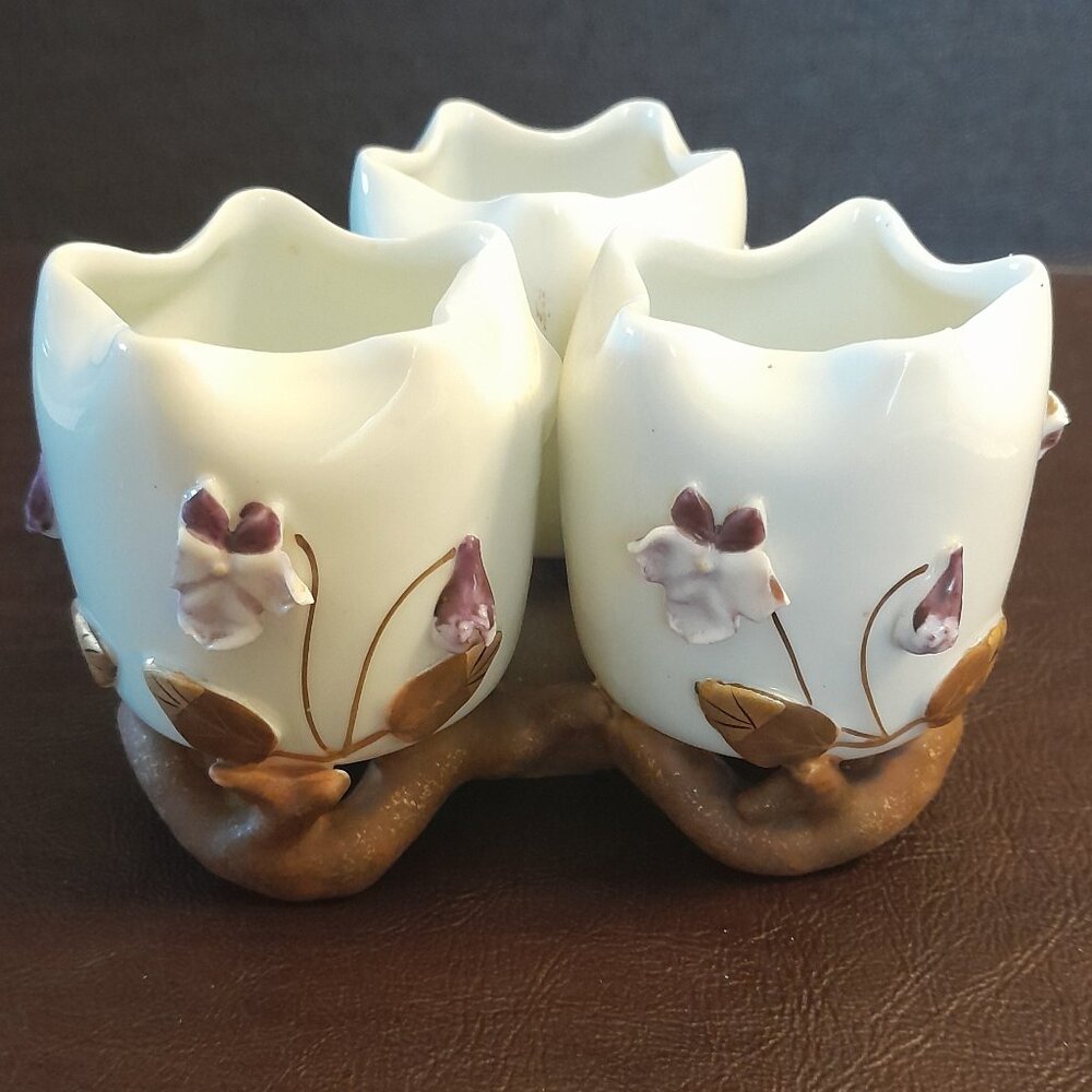 Antique Dresden Porcelain Condiment Dish with Violets